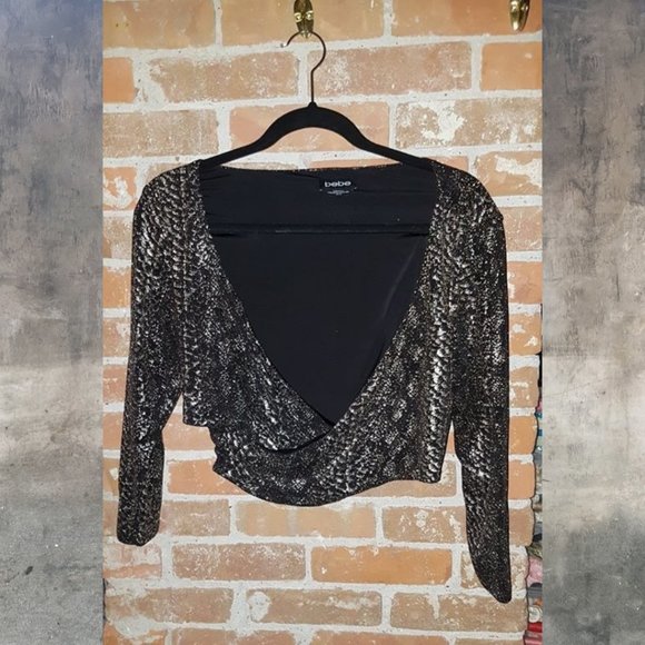 Bebe Metallic Snakeskin Glam Crop Top XL - Picture 2 of 2
